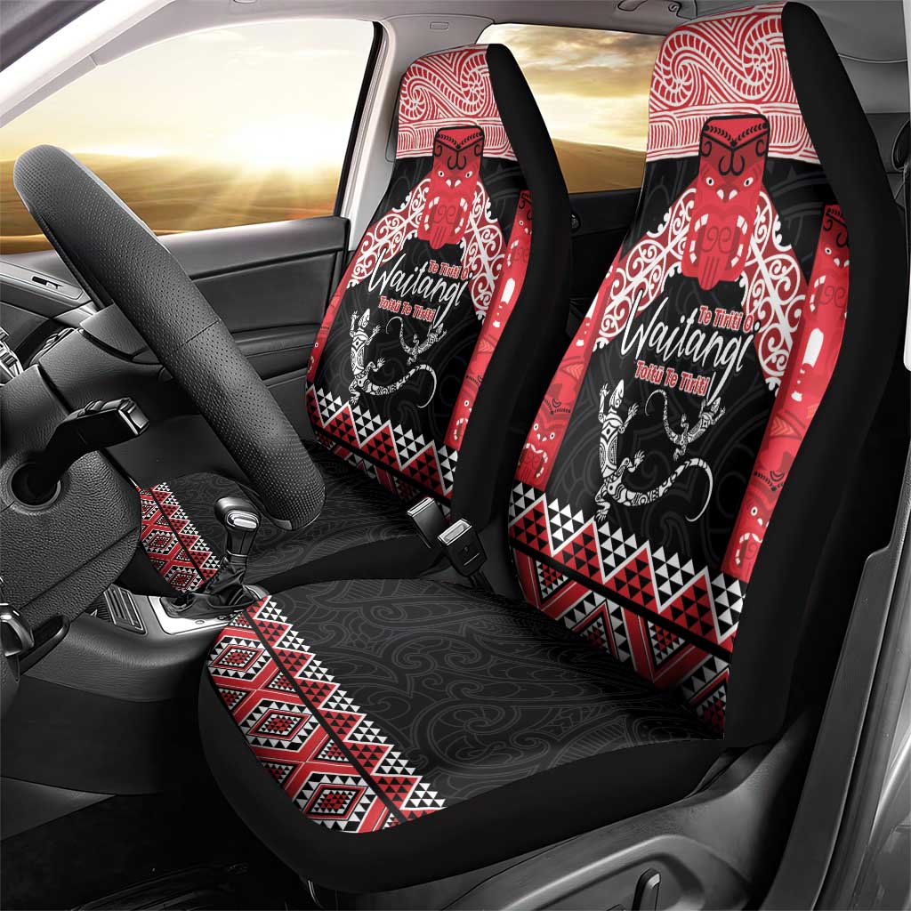 Toitu Te Tiriti O Waitangi Car Seat Cover Maori Wharenui With Taniko Motifs LT14 - Polynesian Pride