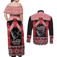 Toitu Te Tiriti O Waitangi Couples Matching Off Shoulder Maxi Dress and Long Sleeve Button Shirt Maori Wharenui With Taniko Motifs LT14 - Polynesian Pride