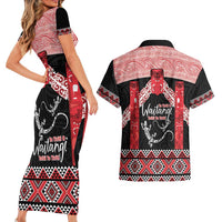 Toitu Te Tiriti O Waitangi Couples Matching Short Sleeve Bodycon Dress and Hawaiian Shirt Maori Wharenui With Taniko Motifs LT14 - Polynesian Pride