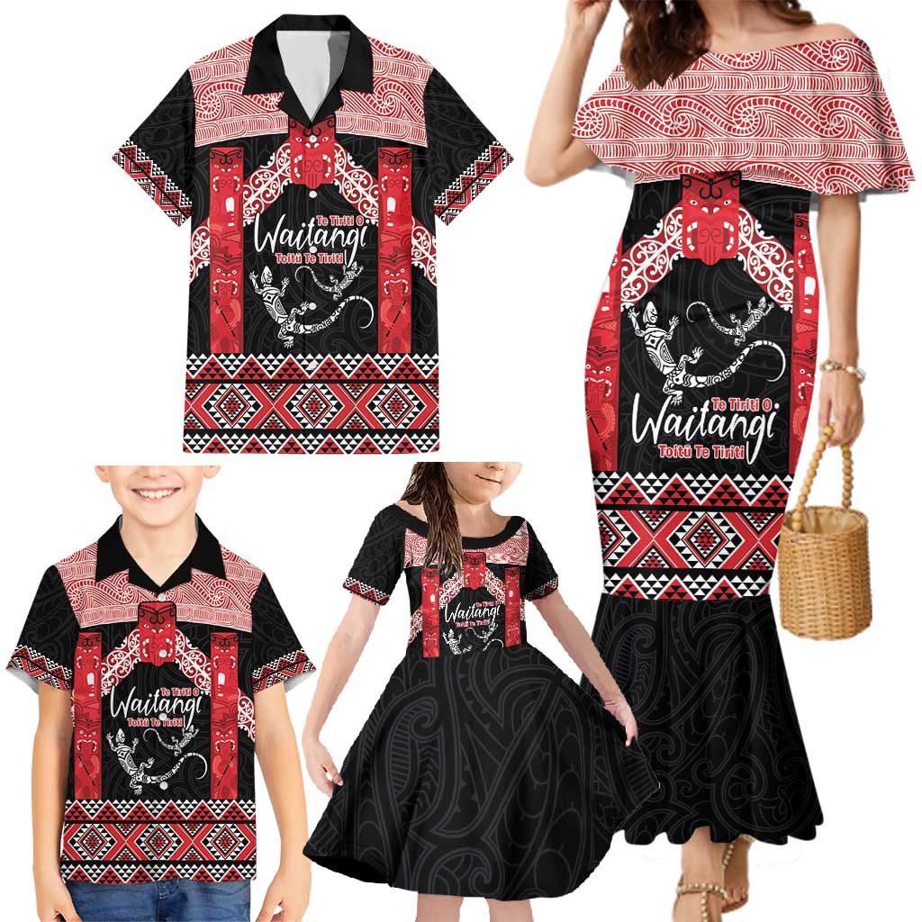 Toitu Te Tiriti O Waitangi Family Matching Mermaid Dress and Hawaiian Shirt Maori Wharenui With Taniko Motifs LT14 - Polynesian Pride