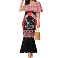 Toitu Te Tiriti O Waitangi Family Matching Mermaid Dress and Hawaiian Shirt Maori Wharenui With Taniko Motifs LT14 Mom's Dress Red - Polynesian Pride
