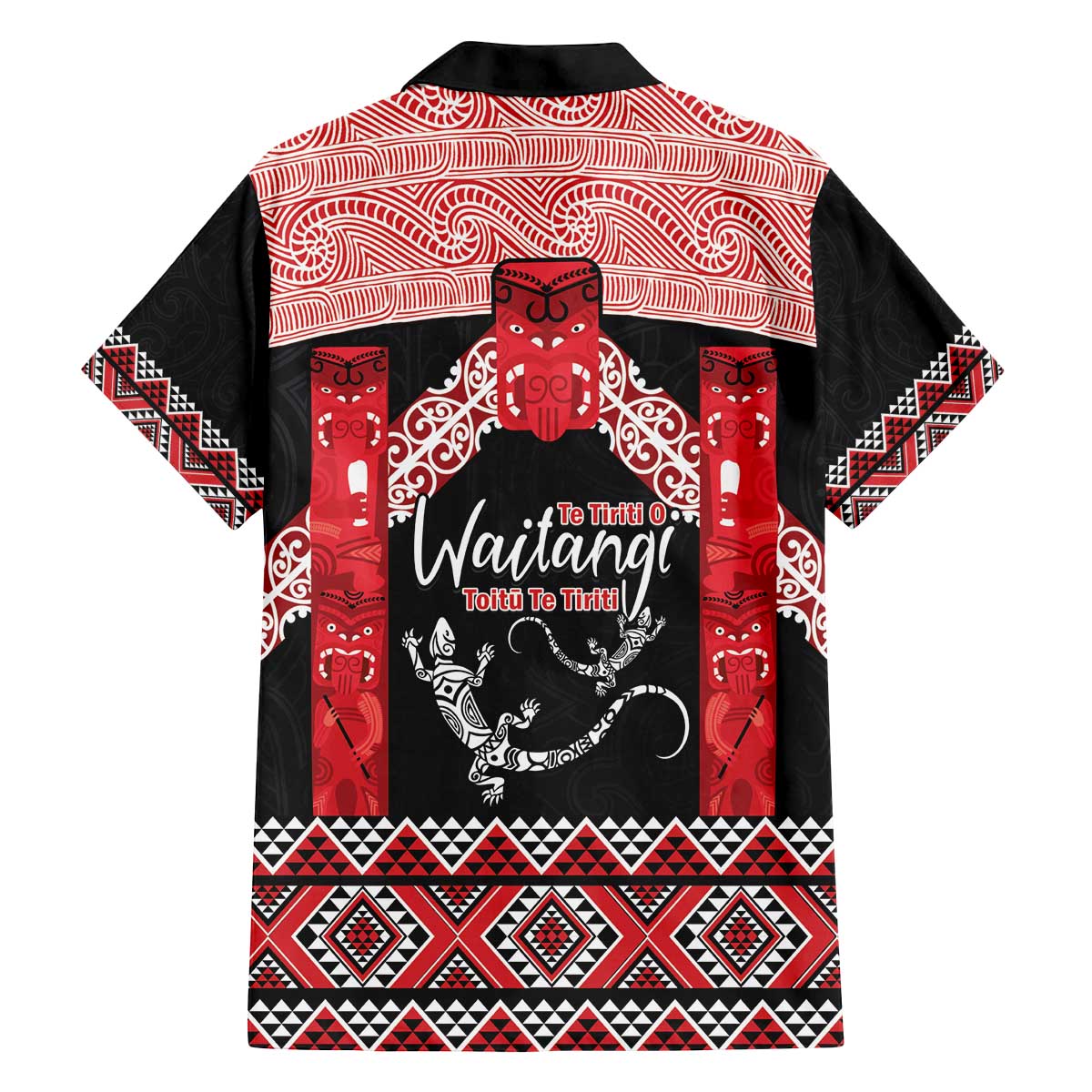 Toitu Te Tiriti O Waitangi Family Matching Off The Shoulder Long Sleeve Dress and Hawaiian Shirt Maori Wharenui With Taniko Motifs LT14 - Polynesian Pride