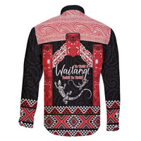 Toitu Te Tiriti O Waitangi Family Matching Off The Shoulder Long Sleeve Dress and Hawaiian Shirt Maori Wharenui With Taniko Motifs LT14 - Polynesian Pride
