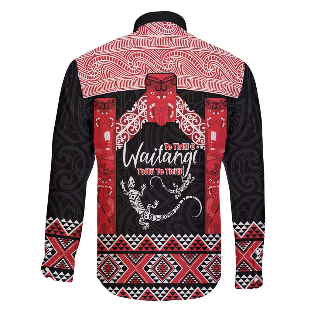 Toitu Te Tiriti O Waitangi Family Matching Off Shoulder Maxi Dress and Hawaiian Shirt Maori Wharenui With Taniko Motifs LT14 - Polynesian Pride