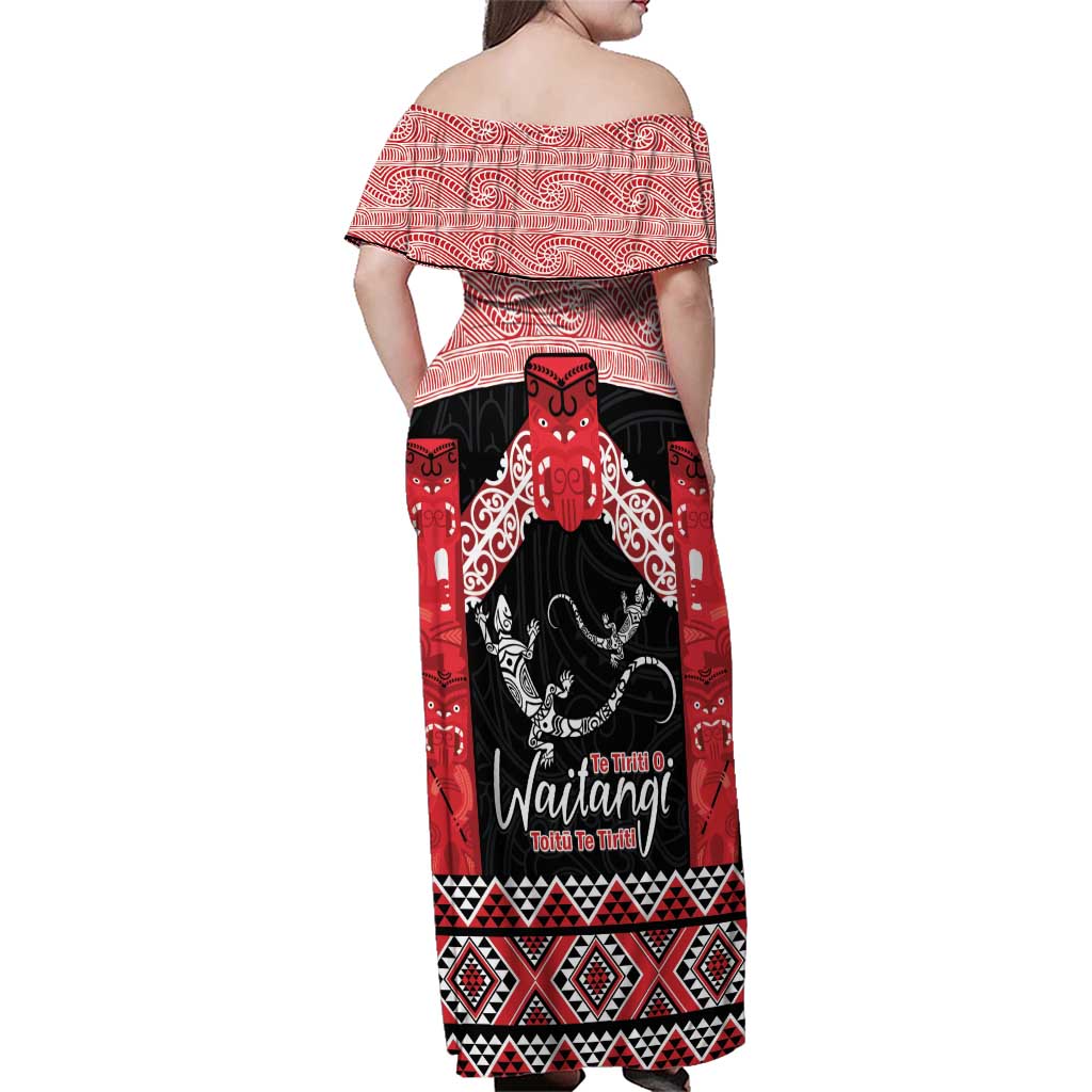 Toitu Te Tiriti O Waitangi Family Matching Off Shoulder Maxi Dress and Hawaiian Shirt Maori Wharenui With Taniko Motifs LT14 - Polynesian Pride