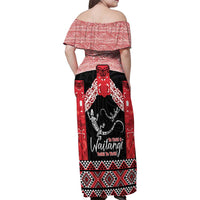 Toitu Te Tiriti O Waitangi Family Matching Off Shoulder Maxi Dress and Hawaiian Shirt Maori Wharenui With Taniko Motifs LT14 - Polynesian Pride