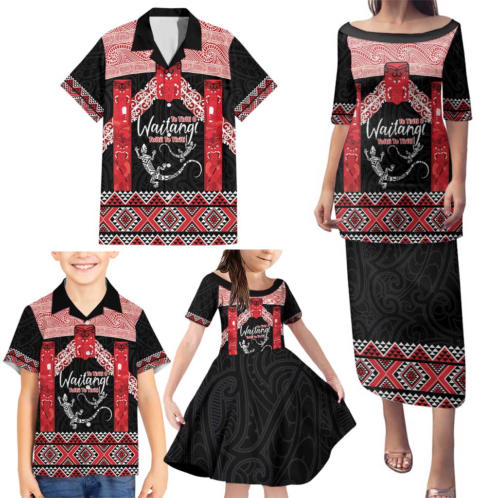 Toitu Te Tiriti O Waitangi Family Matching Puletasi and Hawaiian Shirt Maori Wharenui With Taniko Motifs LT14 - Polynesian Pride
