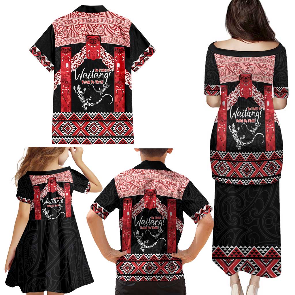 Toitu Te Tiriti O Waitangi Family Matching Puletasi and Hawaiian Shirt Maori Wharenui With Taniko Motifs LT14 - Polynesian Pride