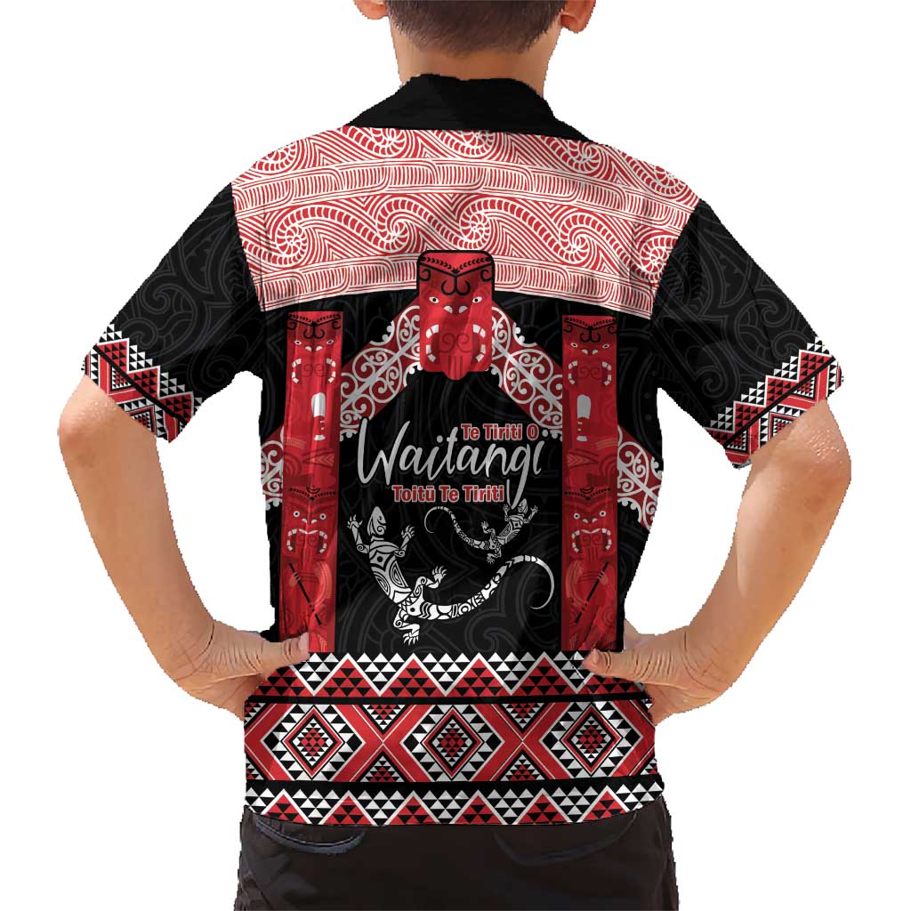 Toitu Te Tiriti O Waitangi Family Matching Short Sleeve Bodycon Dress and Hawaiian Shirt Maori Wharenui With Taniko Motifs LT14 - Polynesian Pride
