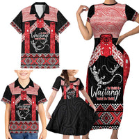 Toitu Te Tiriti O Waitangi Family Matching Short Sleeve Bodycon Dress and Hawaiian Shirt Maori Wharenui With Taniko Motifs LT14 - Polynesian Pride