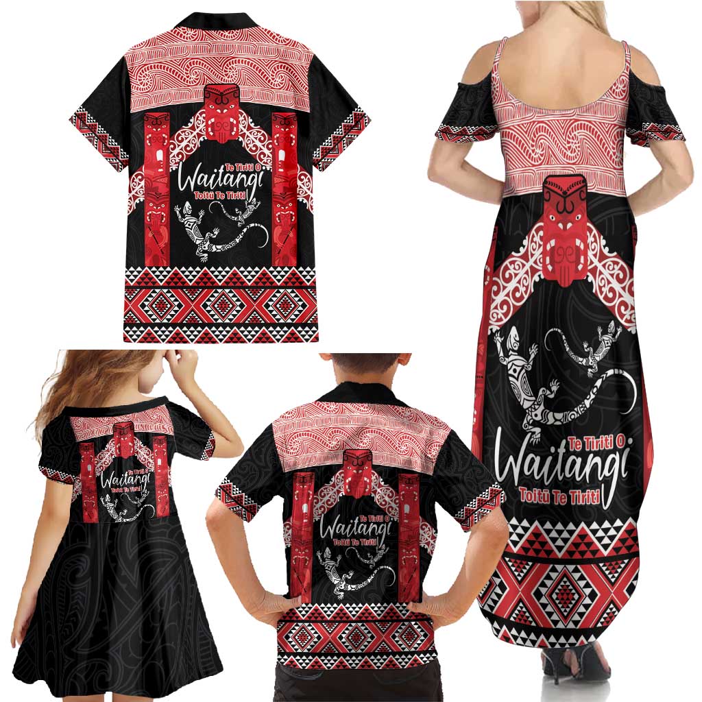Toitu Te Tiriti O Waitangi Family Matching Summer Maxi Dress and Hawaiian Shirt Maori Wharenui With Taniko Motifs LT14 - Polynesian Pride