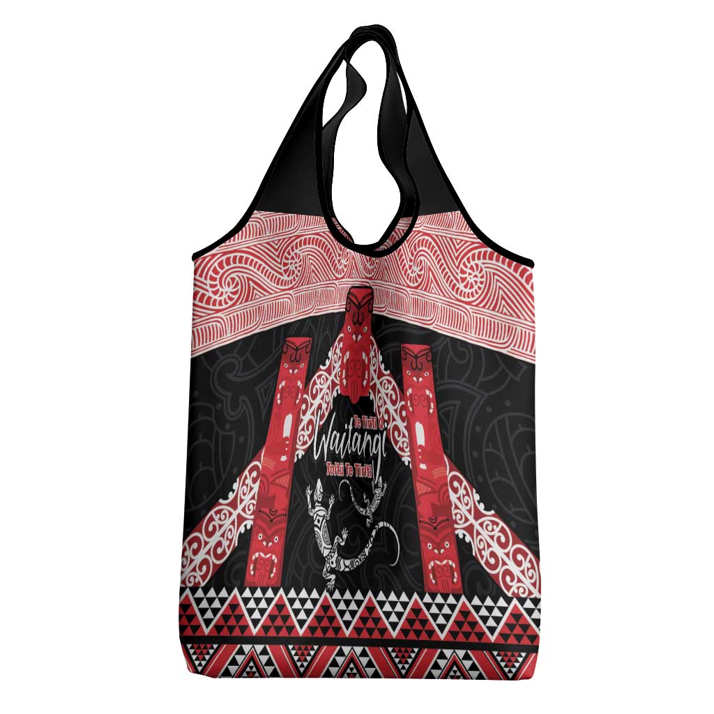 Toitu Te Tiriti O Waitangi Grocery Bag Maori Wharenui With Taniko Motifs LT14 - Polynesian Pride