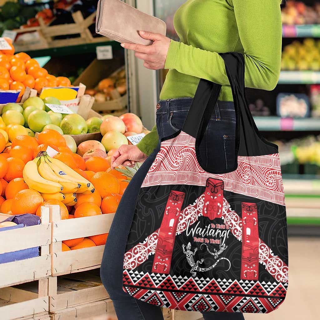 Toitu Te Tiriti O Waitangi Grocery Bag Maori Wharenui With Taniko Motifs LT14 - Polynesian Pride