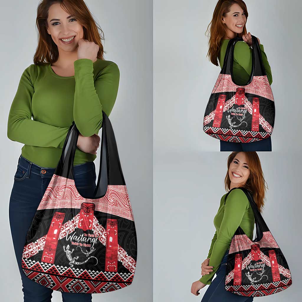 Toitu Te Tiriti O Waitangi Grocery Bag Maori Wharenui With Taniko Motifs LT14 - Polynesian Pride