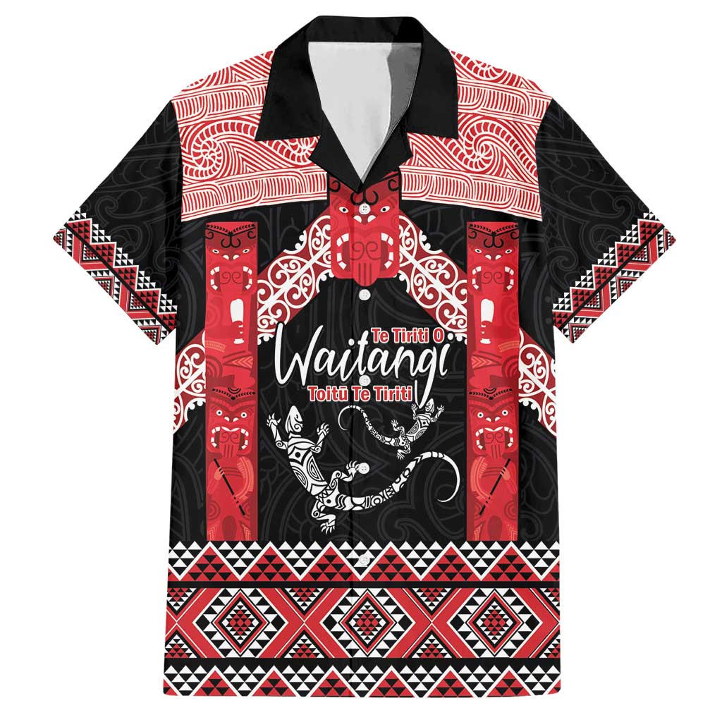 Toitu Te Tiriti O Waitangi Hawaiian Shirt Maori Wharenui With Taniko Motifs LT14 Red - Polynesian Pride