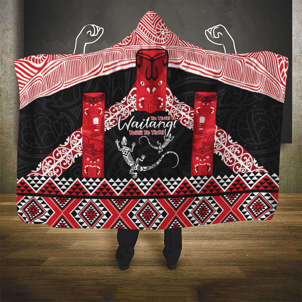 Toitu Te Tiriti O Waitangi Hooded Blanket Maori Wharenui With Taniko Motifs LT14 - Polynesian Pride