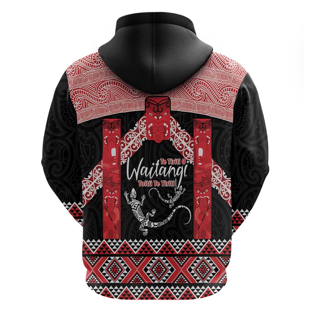 Toitu Te Tiriti O Waitangi Hoodie Maori Wharenui With Taniko Motifs LT14 - Polynesian Pride