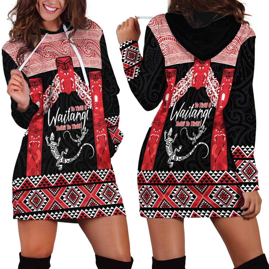 Toitu Te Tiriti O Waitangi Hoodie Dress Maori Wharenui With Taniko Motifs LT14 - Polynesian Pride