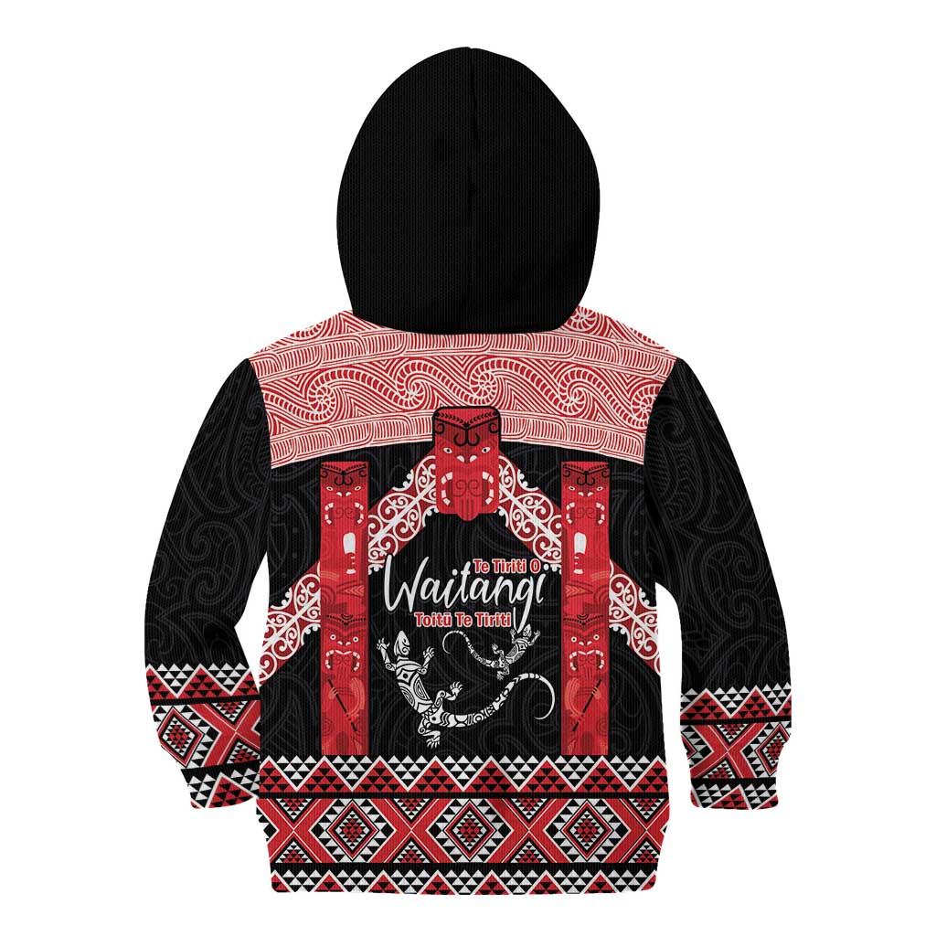 Toitu Te Tiriti O Waitangi Kid Hoodie Maori Wharenui With Taniko Motifs LT14 - Polynesian Pride