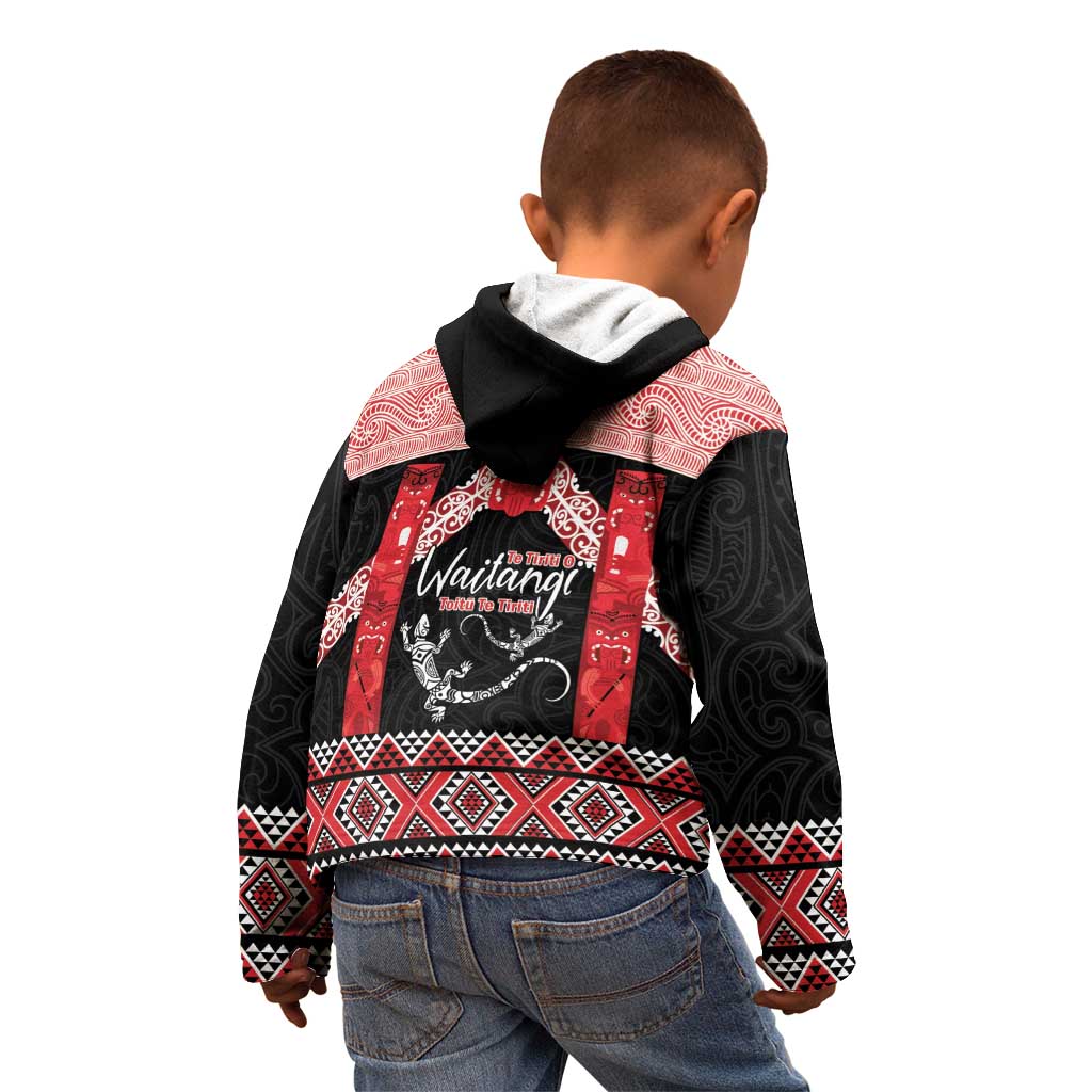 Toitu Te Tiriti O Waitangi Kid Hoodie Maori Wharenui With Taniko Motifs LT14 - Polynesian Pride