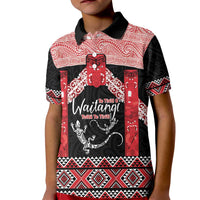 Toitu Te Tiriti O Waitangi Kid Polo Shirt Maori Wharenui With Taniko Motifs LT14 Kid Red - Polynesian Pride