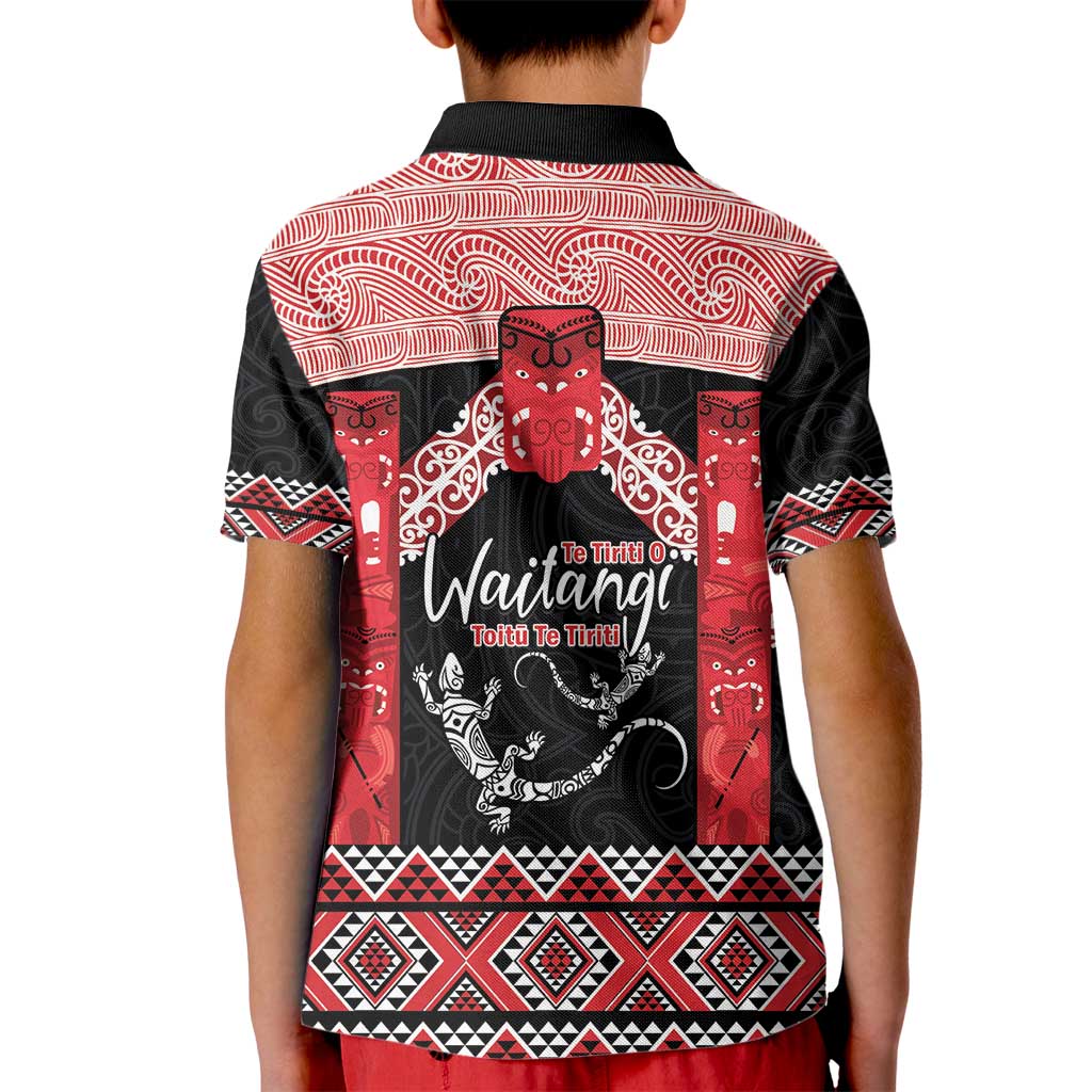 Toitu Te Tiriti O Waitangi Kid Polo Shirt Maori Wharenui With Taniko Motifs LT14 - Polynesian Pride