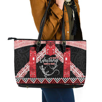 Toitu Te Tiriti O Waitangi Leather Tote Bag Maori Wharenui With Taniko Motifs LT14 - Polynesian Pride