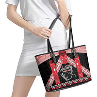 Toitu Te Tiriti O Waitangi Leather Tote Bag Maori Wharenui With Taniko Motifs LT14 - Polynesian Pride