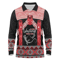 Toitu Te Tiriti O Waitangi Long Sleeve Polo Shirt Maori Wharenui With Taniko Motifs LT14 Red - Polynesian Pride