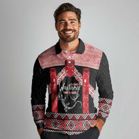 Toitu Te Tiriti O Waitangi Long Sleeve Polo Shirt Maori Wharenui With Taniko Motifs LT14 - Polynesian Pride