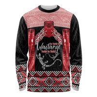 Toitu Te Tiriti O Waitangi Long Sleeve Shirt Maori Wharenui With Taniko Motifs LT14 Unisex Red - Polynesian Pride