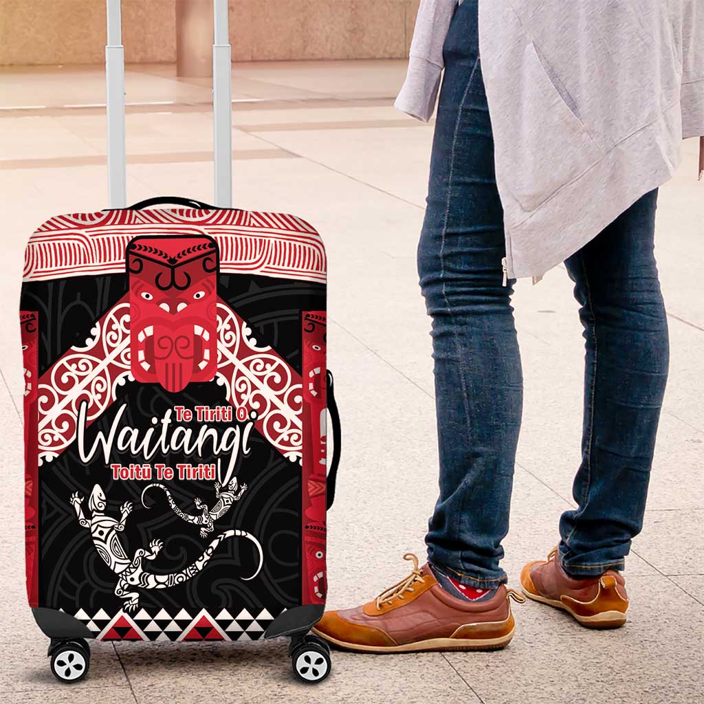 Toitu Te Tiriti O Waitangi Luggage Cover Maori Wharenui With Taniko Motifs LT14 Red - Polynesian Pride