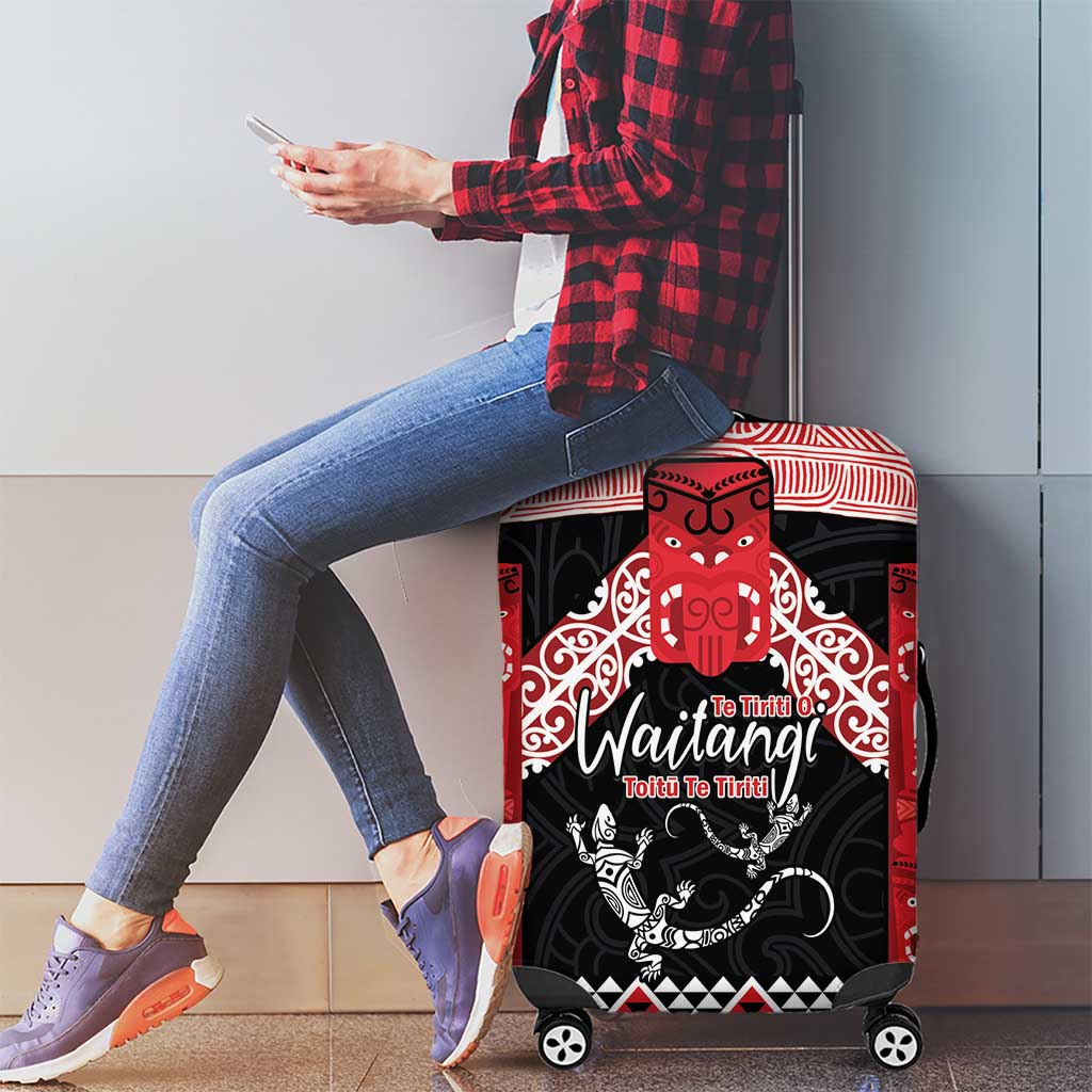 Toitu Te Tiriti O Waitangi Luggage Cover Maori Wharenui With Taniko Motifs LT14 - Polynesian Pride