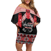 Toitu Te Tiriti O Waitangi Off Shoulder Short Dress Maori Wharenui With Taniko Motifs LT14 Women Red - Polynesian Pride