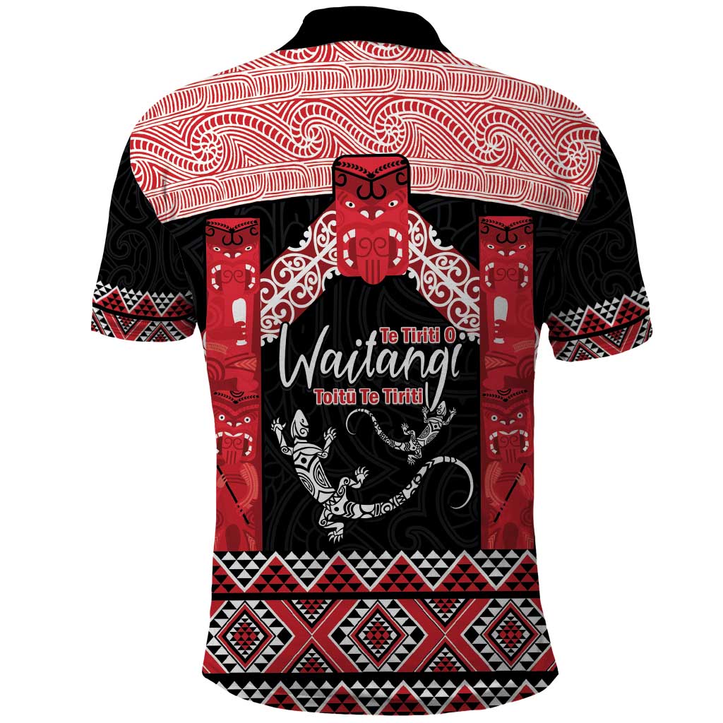 Toitu Te Tiriti O Waitangi Polo Shirt Maori Wharenui With Taniko Motifs LT14 - Polynesian Pride