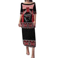 Toitu Te Tiriti O Waitangi Puletasi Maori Wharenui With Taniko Motifs LT14 Long Dress Red - Polynesian Pride