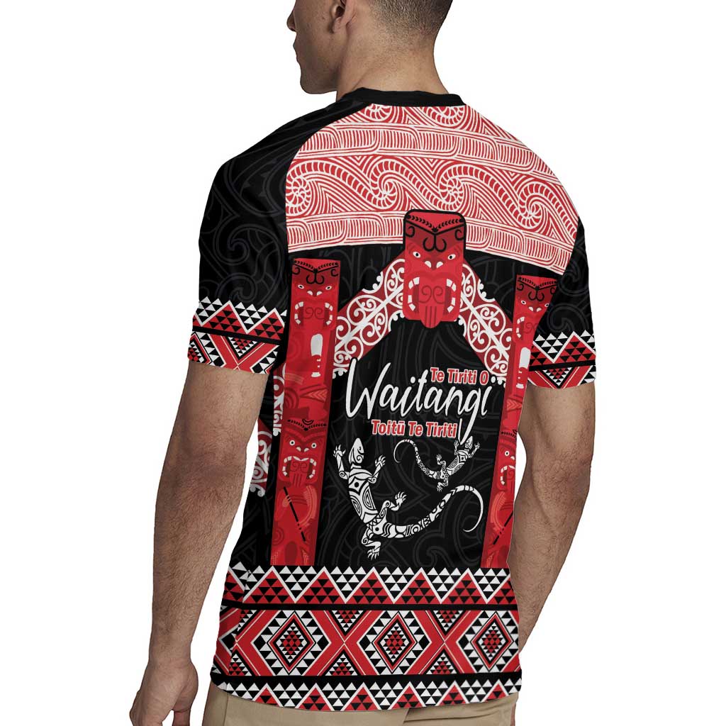 Toitu Te Tiriti O Waitangi Rugby Jersey Maori Wharenui With Taniko Motifs LT14 - Polynesian Pride