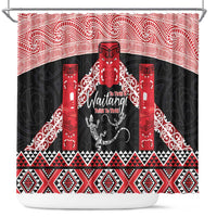 Toitu Te Tiriti O Waitangi Shower Curtain Maori Wharenui With Taniko Motifs LT14 Red - Polynesian Pride