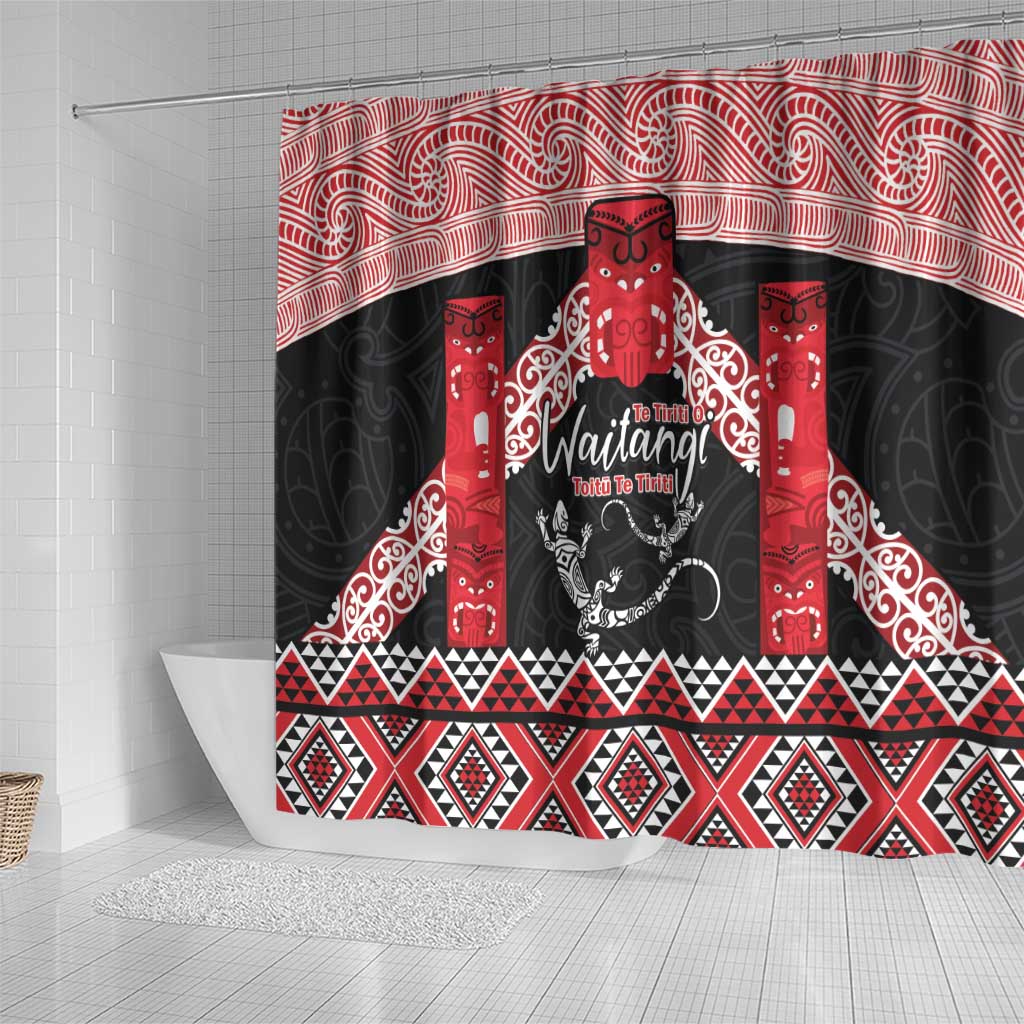 Toitu Te Tiriti O Waitangi Shower Curtain Maori Wharenui With Taniko Motifs LT14 - Polynesian Pride
