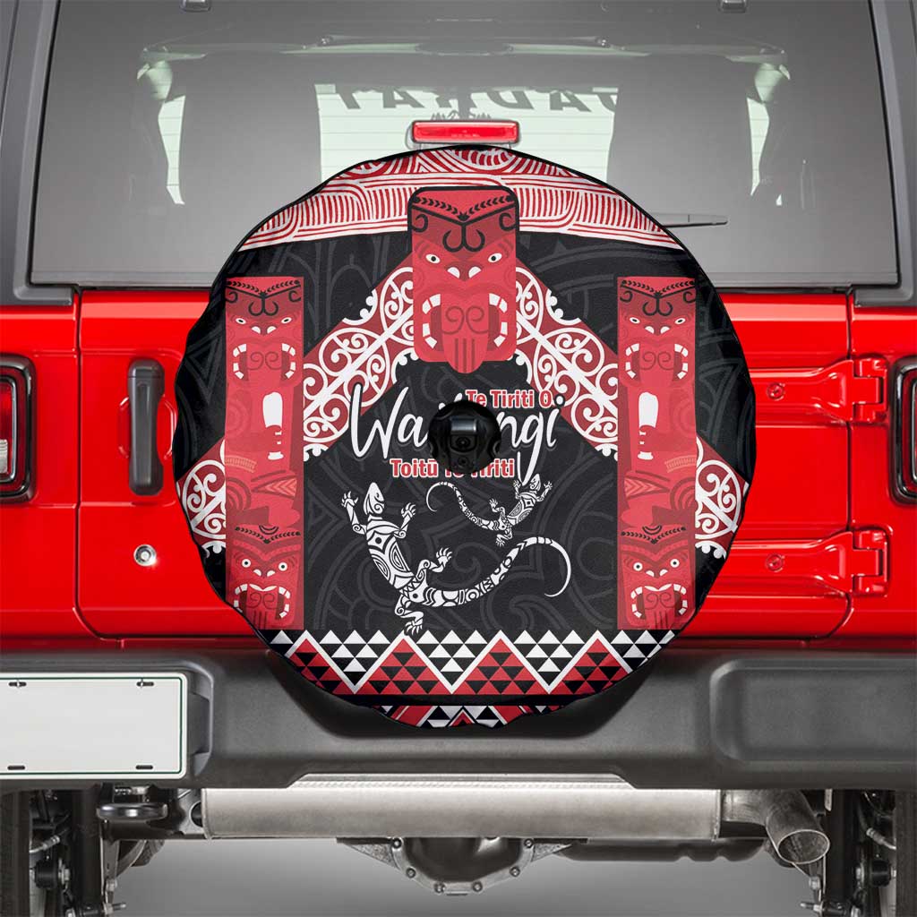 Toitu Te Tiriti O Waitangi Spare Tire Cover Maori Wharenui With Taniko Motifs LT14 - Polynesian Pride