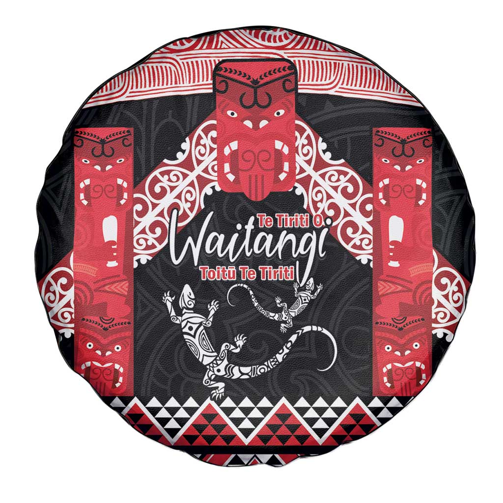 Toitu Te Tiriti O Waitangi Spare Tire Cover Maori Wharenui With Taniko Motifs LT14 - Polynesian Pride