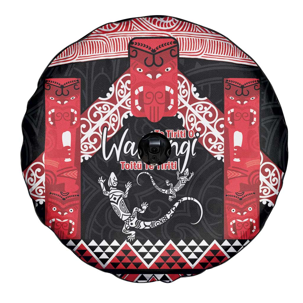 Toitu Te Tiriti O Waitangi Spare Tire Cover Maori Wharenui With Taniko Motifs LT14 - Polynesian Pride