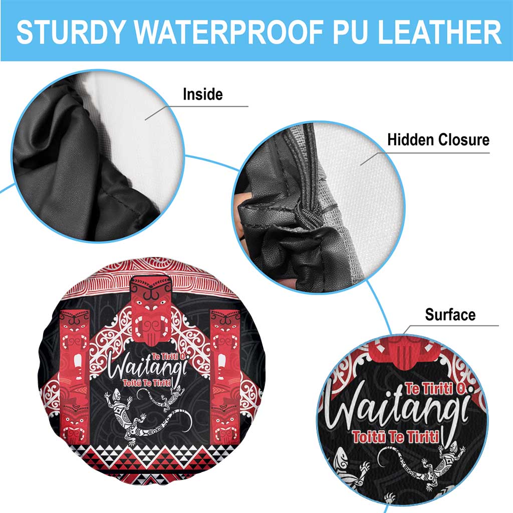 Toitu Te Tiriti O Waitangi Spare Tire Cover Maori Wharenui With Taniko Motifs LT14 - Polynesian Pride