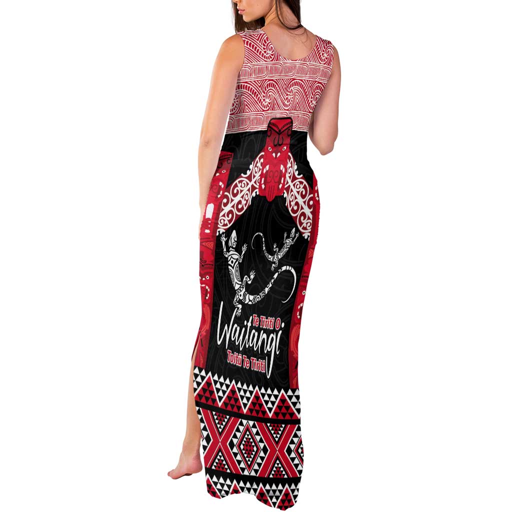 Toitu Te Tiriti O Waitangi Tank Maxi Dress Maori Wharenui With Taniko Motifs LT14 - Polynesian Pride