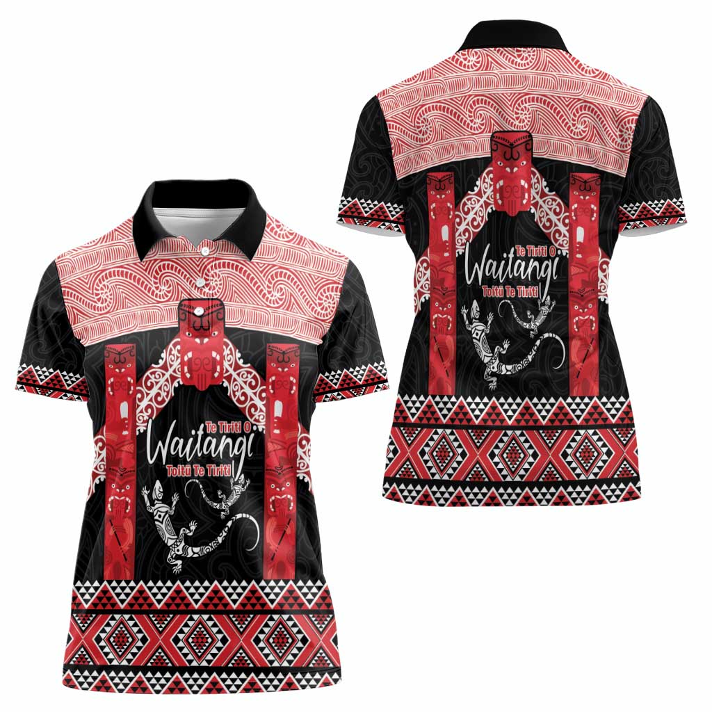 Toitu Te Tiriti O Waitangi Women Polo Shirt Maori Wharenui With Taniko Motifs LT14 - Polynesian Pride