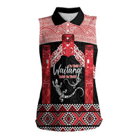 Toitu Te Tiriti O Waitangi Women Sleeveless Polo Shirt Maori Wharenui With Taniko Motifs LT14 Female Red - Polynesian Pride