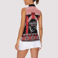 Toitu Te Tiriti O Waitangi Women Sleeveless Polo Shirt Maori Wharenui With Taniko Motifs LT14 - Polynesian Pride