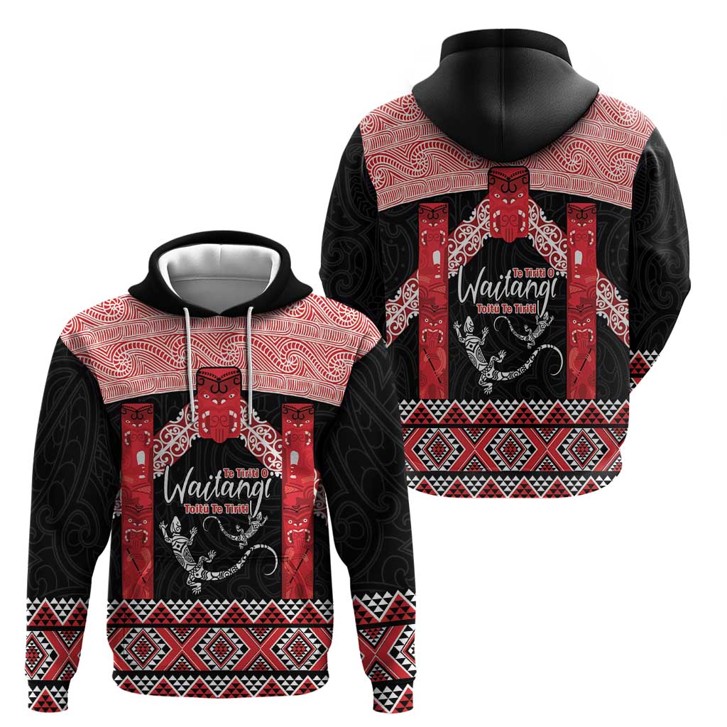 Toitu Te Tiriti O Waitangi Zip Hoodie Maori Wharenui With Taniko Motifs LT14 - Polynesian Pride