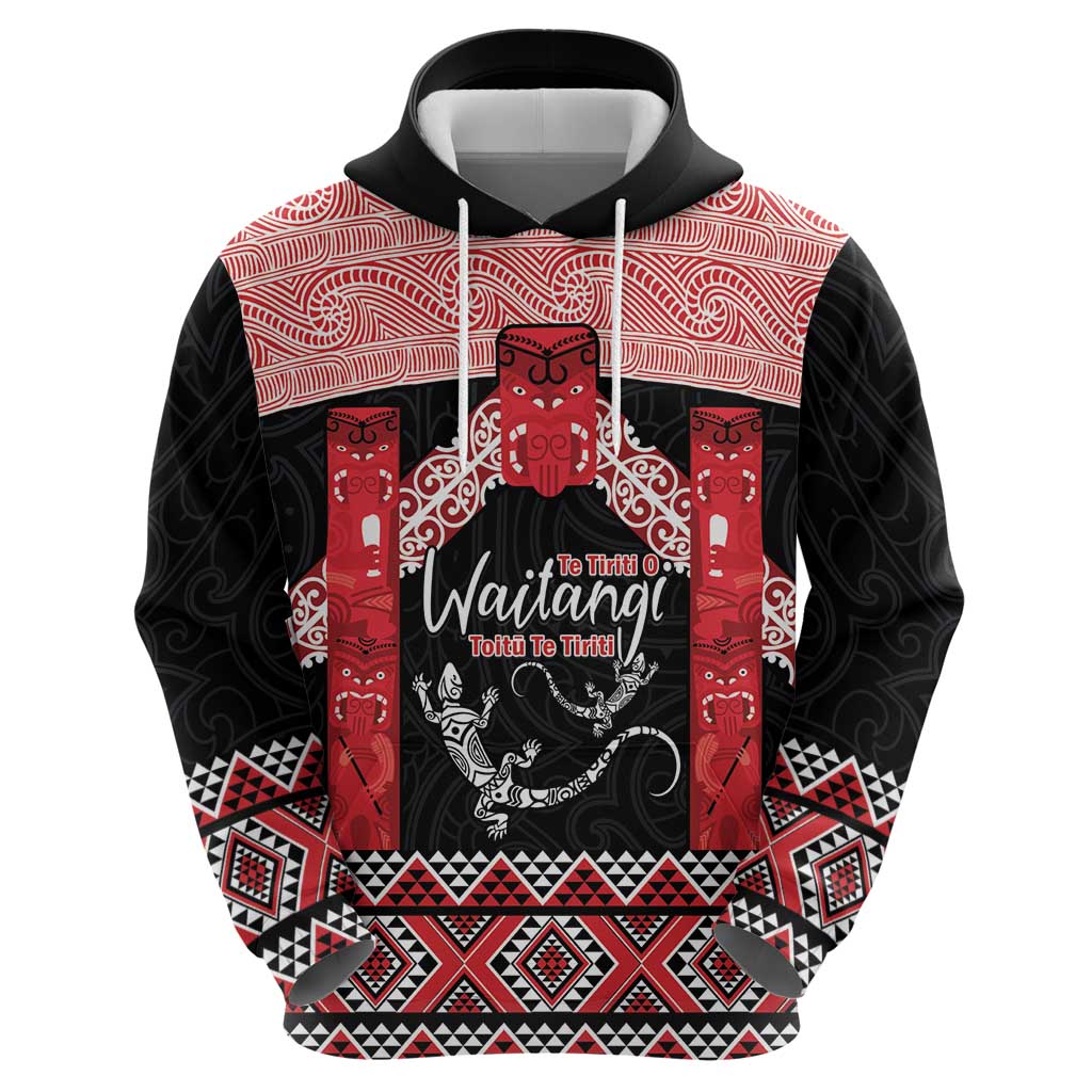 Toitu Te Tiriti O Waitangi Zip Hoodie Maori Wharenui With Taniko Motifs LT14 - Polynesian Pride