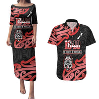 New Zealand 1840 Waitangi Day Couples Matching Puletasi and Hawaiian Shirt Aotearoa Haka Mask - Red Version LT14 Red - Polynesian Pride